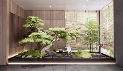新中式禅意庭院景观小品3D模型下载